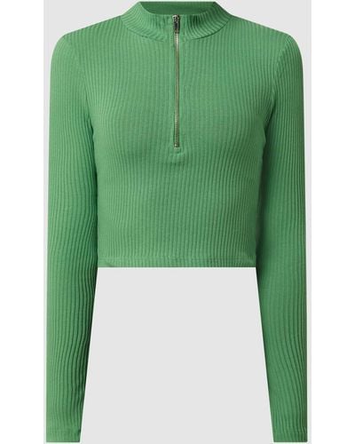 Gina Tricot Cropped Shirt mit Rippenstruktur Modell 'Ketty' - Grün