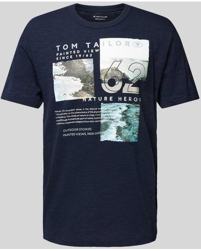 Tom Tailor T-shirt Met Motief- En Labelprint - Blauw