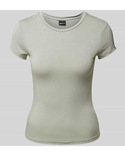 Gina Tricot T-Shirt mit geripptem Rundhalsausschnitt - Grau