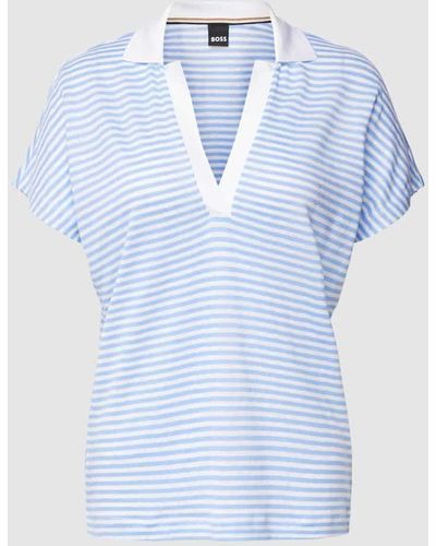 BOSS T-Shirt aus Viskose-Elasthan-Mix Modell 'Enelina' - Blau