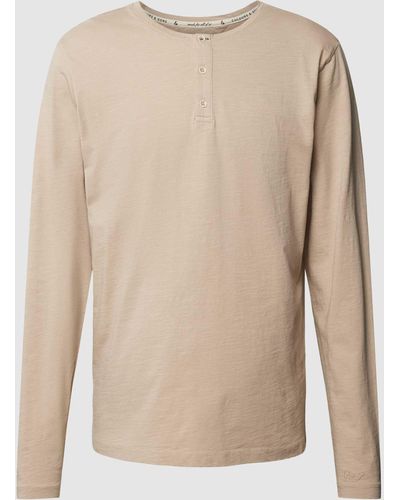 COLOURS & SONS Longsleeve mit Label-Stitching Modell 'HENLEY' - Natur