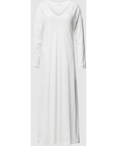 Hanro Nachthemd mit geripptem V-Ausschnitt - Weiß