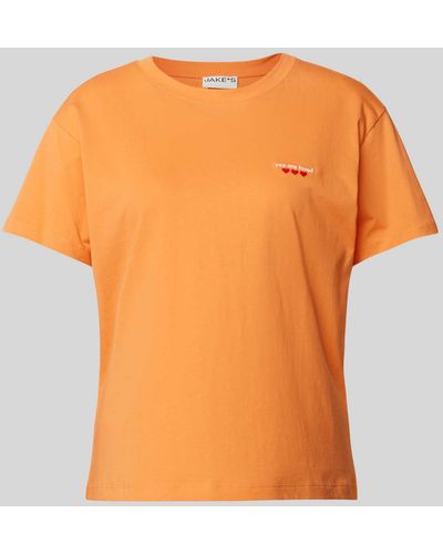 Jake*s T-shirt Met Statementstitching - Oranje