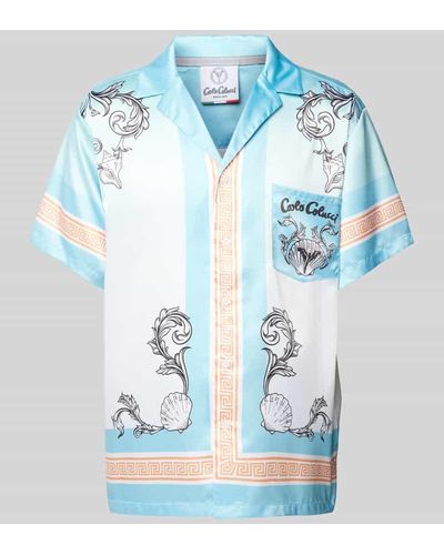 carlo colucci Freizeithemd mit Allover-Muster - Blau