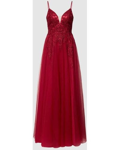 Luxuar Abendkleid mit Ziersteinbesatz - Rot