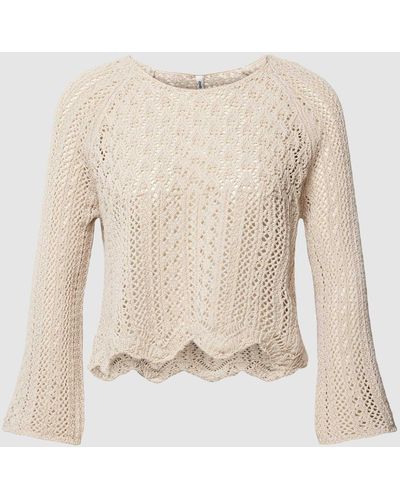 ONLY Cropped Strickpullover mit Allover-Lochstickereien Modell 'NOLA' - Natur