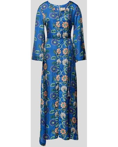 Hannah Artwear Seidenkleid mit floralem Allover-Muster - Blau