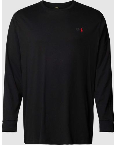 Ralph Lauren Plus Size Shirt Met Lange Mouwen En Ronde Hals - Zwart