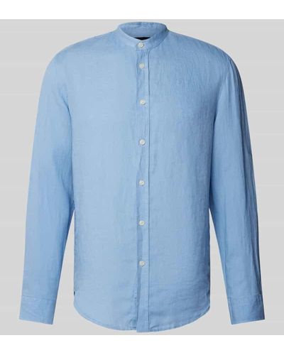 DRYKORN Regular Fit Leinenhemd mit Stehkragen Modell 'TAROK' - Blau