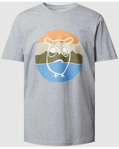 Knowledge Cotton T-Shirt mit Motiv-Print - Grau