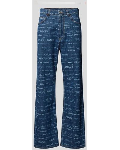 Marni Loose Fit Jeans mit Allover-Label-Print - Blau