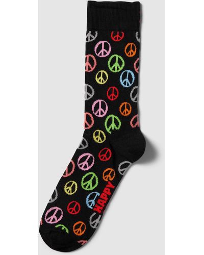 Happy Socks Socken mit Allover-Muster Modell 'Peace' - Schwarz