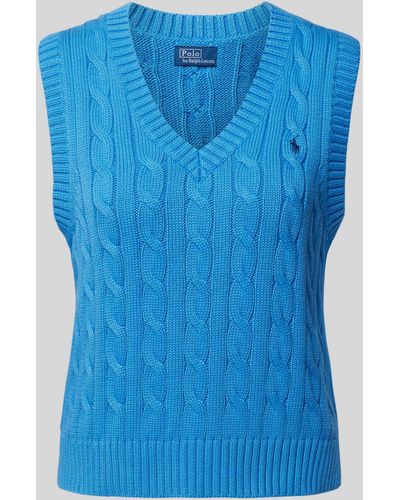Polo Ralph Lauren Pullunder mit Zopfmuster und Label-Stitching - Blau