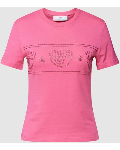 Chiara Ferragni T-shirt Met Strass-steentjes - Roze