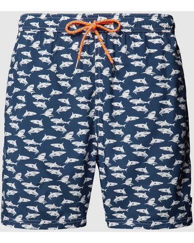 Paul & Shark Regular Fit Badehose mit Allover-Motiv-Print - Blau