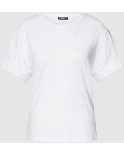 Repeat Cashmere T-shirt Met Vaste Mouwboorden - Wit