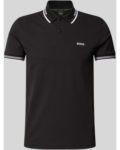 BOSS Slim Fit Poloshirt mit Label-Print Modell 'Paul' - Schwarz
