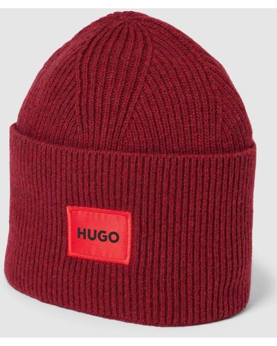 HUGO Beanie Met Labeldetail - Rood