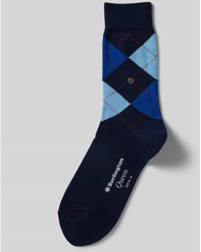 Burlington Socken mit Zickzack-Muster Modell 'Queen' - Blau