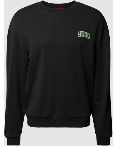 HUGO Sweatshirt Met Labelstitching - Zwart
