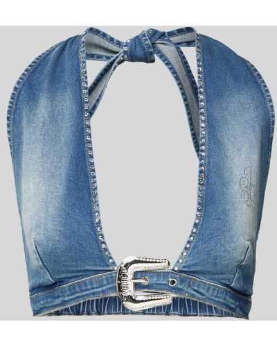 Juicy Couture Crop Top mit Ziersteinbesatz und Dornschließe - Blau