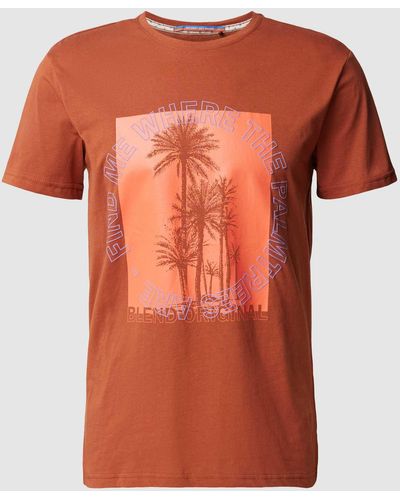 Blend T-shirt Met Statement- En Motiefprint - Oranje