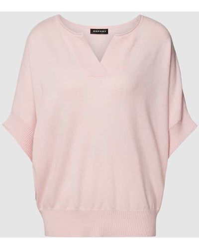 Repeat Cashmere Strickshirt mit Serafino-Ausschnitt Modell 'Cape' - Pink