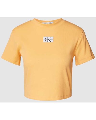Calvin Klein T-Shirt in Feinripp-Optik Modell 'BADGE' - Gelb
