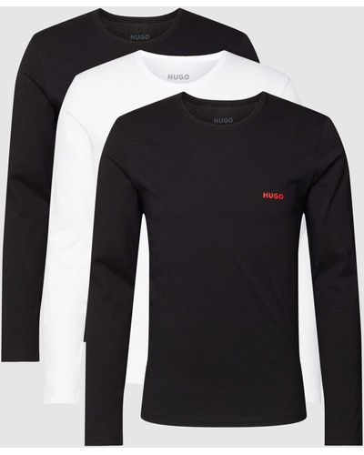 HUGO Shirt Met Lange Mouwen En Labeldetail - Zwart