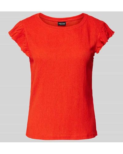 Pieces T-Shirt mit Strukturmuster Modell 'LUNA' - Rot