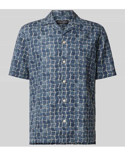 Marc O' Polo Regular Fit Leinenhemd mit Allover-Print - Blau