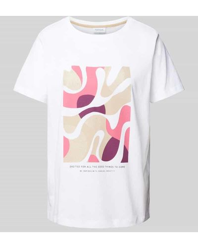 comma casual identity T-Shirt mit Motiv- und Statement-Print - Weiß