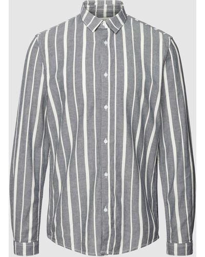 Tom Tailor Denim Regular Fit Freizeithemd mit Streifenmuster Modell 'striped' - Grau