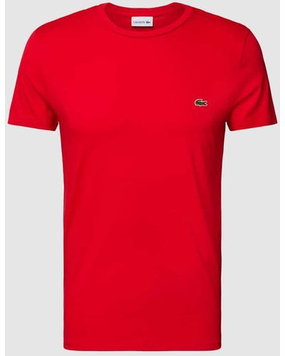 Lacoste T-Shirt in unifarbenem Design Modell 'Supima' - Rot