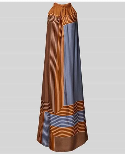 Stefanel Neckholder-Kleid aus Viskose mit Allover-Muster - Blau