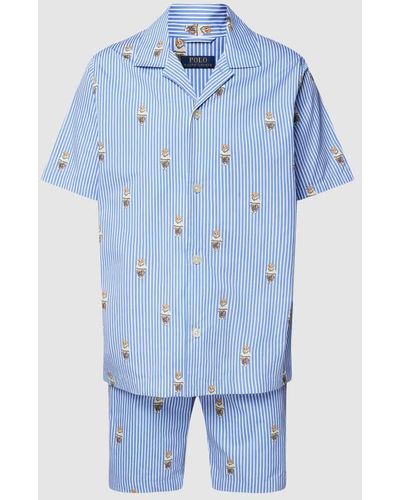 Polo Ralph Lauren Pyjama mit Allover-Motiv-Print Modell 'WOVEN' - Blau