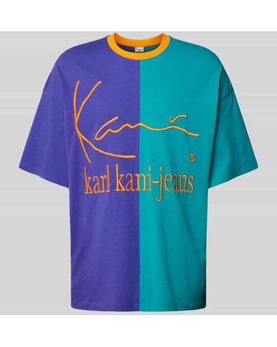 Karlkani Oversized T-Shirt mit Label-Stitching - Blau