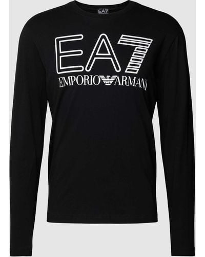 EA7 Shirt Met Lange Mouwen En Label- En Logoprint - Zwart