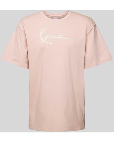 Karlkani T-Shirt mit Label-Print Modell 'Signature' - Pink