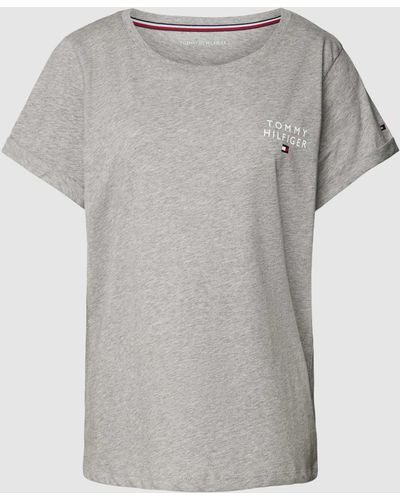 Tommy Hilfiger Regular Fit Pyjama-Oberteil mit Label-Print - Grau