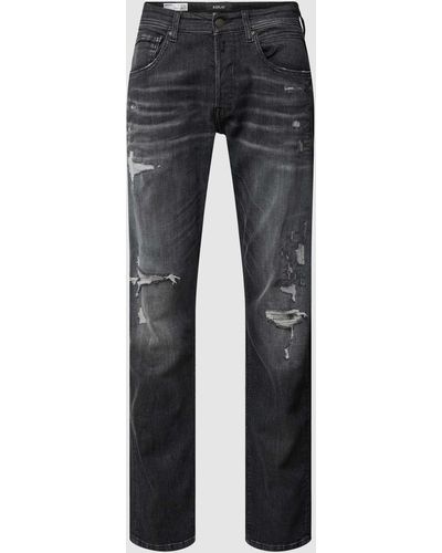 Replay Straight Fit Jeans im Used-Look Modell "Grover" - Blau