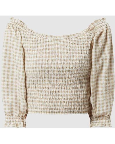 Gina Tricot Cropped Off-Shoulder-Blusenshirt aus Seersucker Modell 'Evren' - Natur