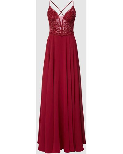 Luxuar Abendkleid mit floraler Spitze - Rot