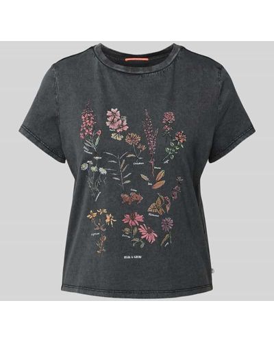 QS T-Shirt mit Motiv-Print Modell 'Blumenkunde' - Schwarz
