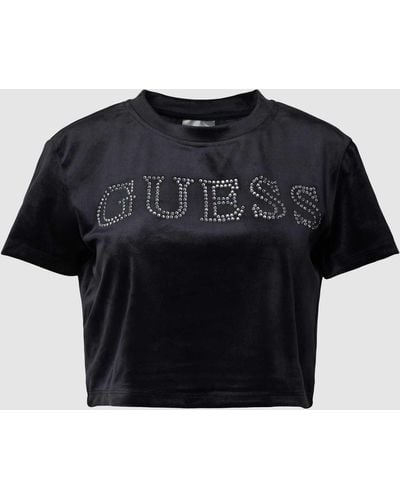 Guess Cropped T-Shirt mit Strasssteinbesatz Modell 'COUTURE' - Schwarz