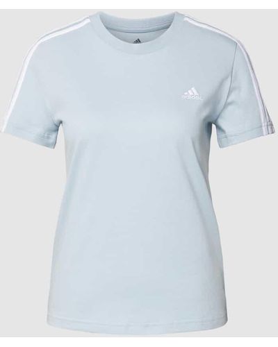 adidas T-Shirt mit labeltypischen Kontraststreifen - Blau
