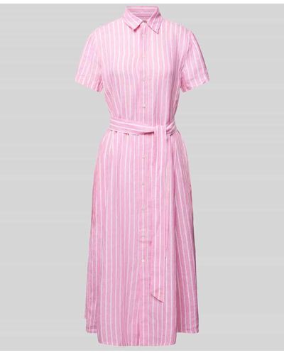 Polo Ralph Lauren Hemdblusenkleid aus Leinen mit Streifenmuster - Pink