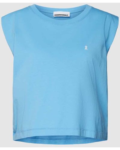 ARMEDANGELS Cropped T-Shirt mit Label-Stitching Modell 'MAADIA' - Blau
