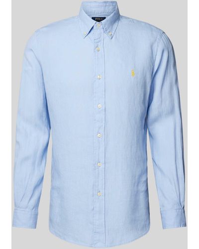 Polo Ralph Lauren Custom Fit Leinenhemd mit Label-Stitching - Blau