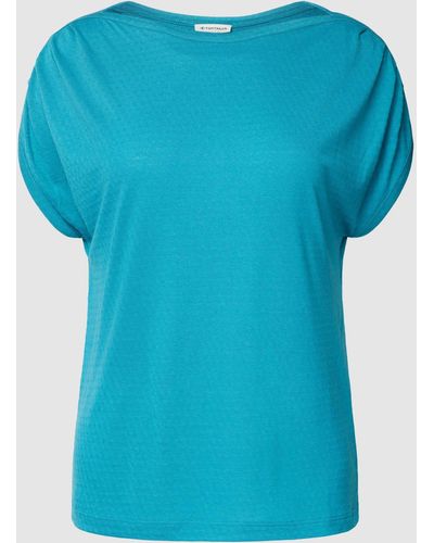 Tom Tailor T-Shirt aus Viskose-Mix mit U-Boot-Ausschnitt - Blau